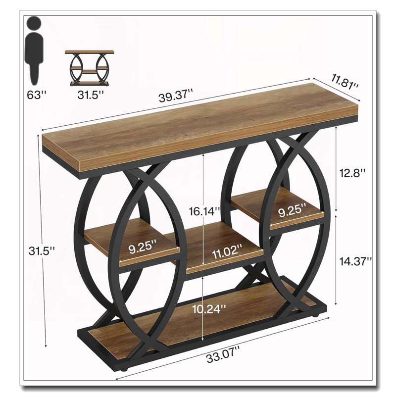 Classic Entryway Table,Practical Console Table, Black+Brown
