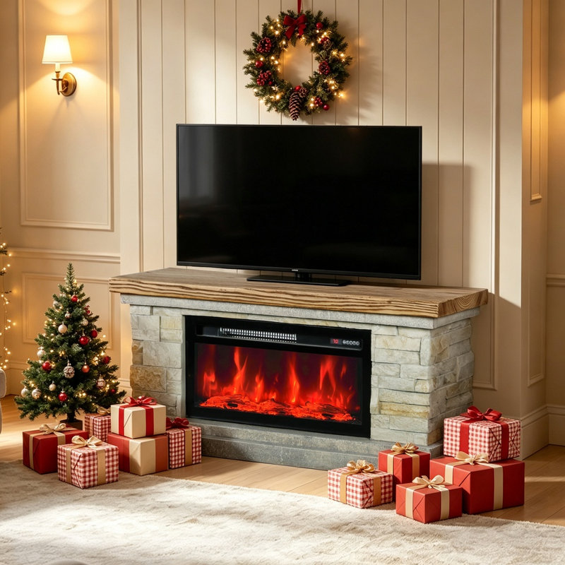 Meuble télé 42 po avec télécommande et 3 réglages de flamme réglables