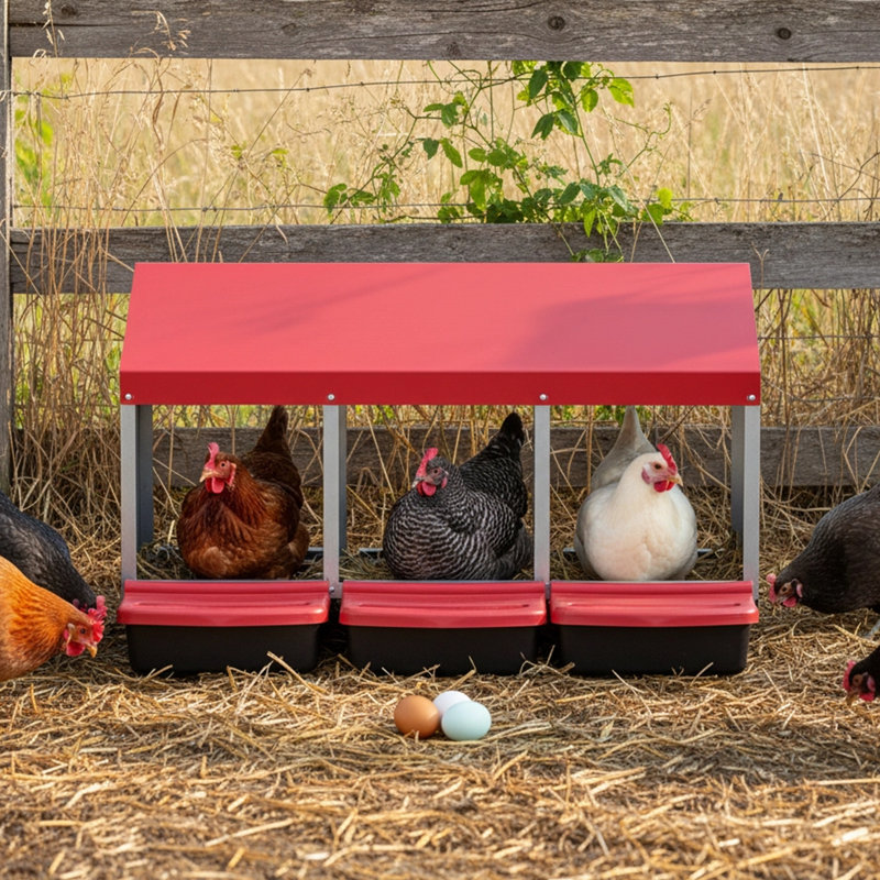 Boîtes de nidification pour poulets 3 compartiments, boîte à œufs coulissante en métal avec perchoir pivotant, boîte de nidification facile à nettoyer pour poulailler et poulaillers