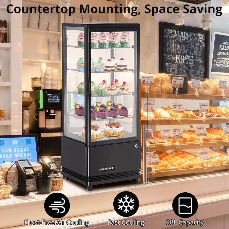 3.5 Cu. ft./98L Commercial Display Refrigerator, 4 Tier White Countertop Pastry Display Case, Refrigerated Display Case with LED Lighting Air-Cooling, Frost-Free for Cafes Cakes, Stores and Baked