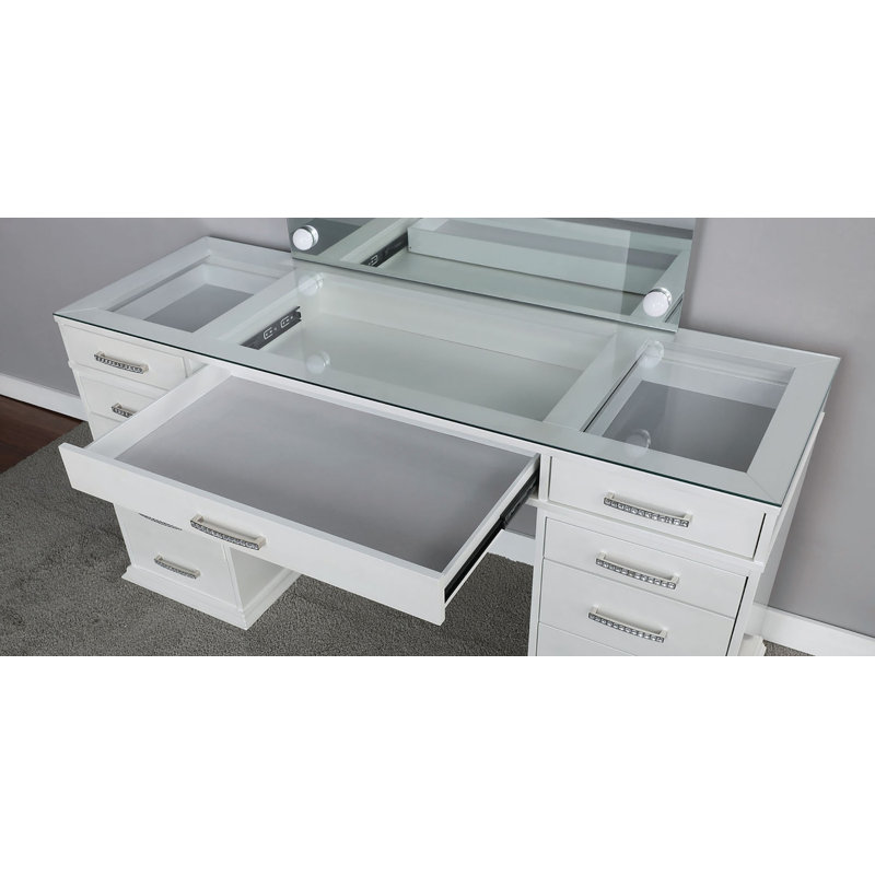 60.4" W Glam Vanity Set, White, White