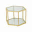 Table d'appoint hexagonale de luxe, plateau en verre trempé transparent avec structure en acier inoxydable doré, table basse décorative pour le salon, la chambre à coucher ou le bureau