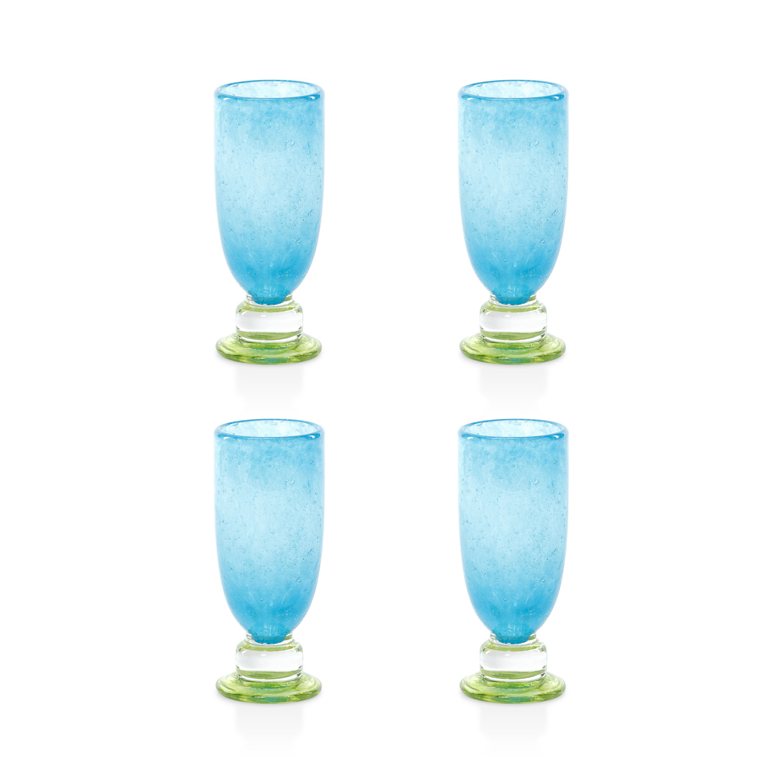 Antibes Bubble Mimosa & Bellini Stemware Glasses, Set of 4, Blue with Green Base
