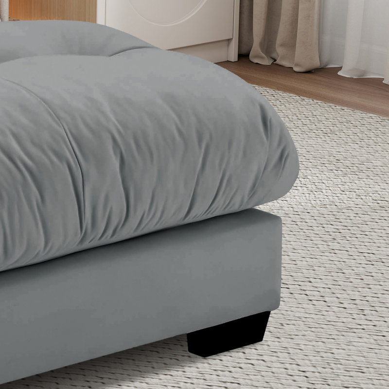 Down Filled Overstuffed Performance Velvet Ottoman, Gray