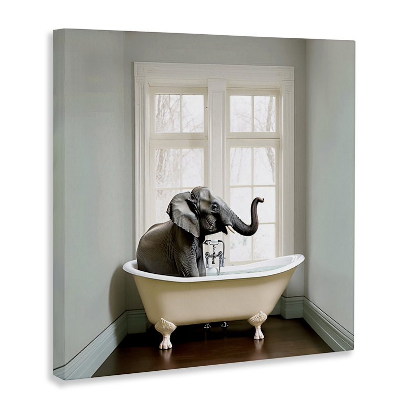 Minimal Elephant Bathtime Canvas, design by Sasha