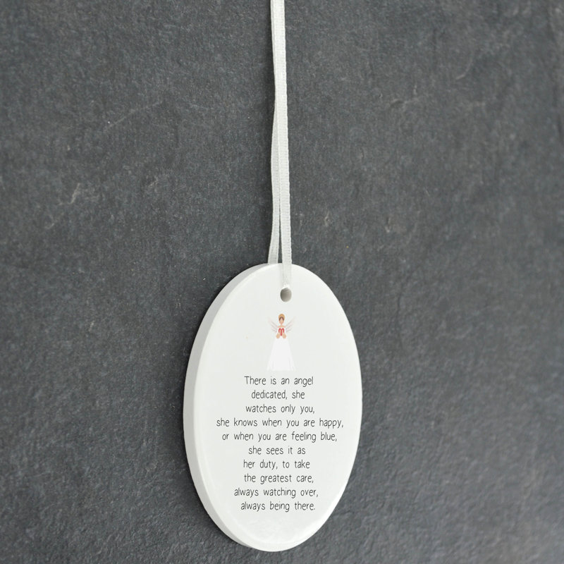 Angel Dedicated Oval Shaped Ceramic Hanging Ornament