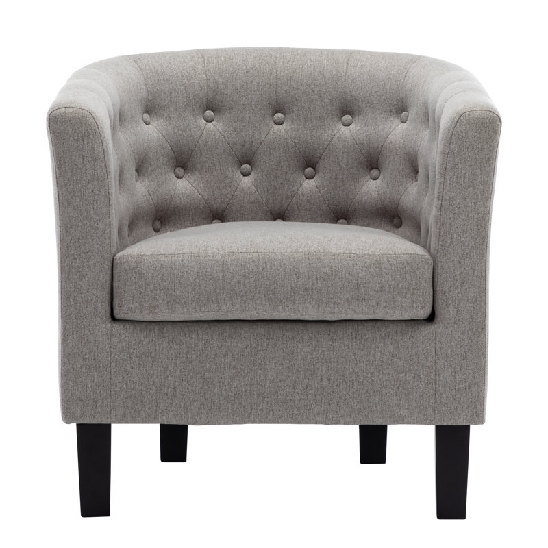 Tufted Upholstered Barrel Chair with Wooden Legs, Gray