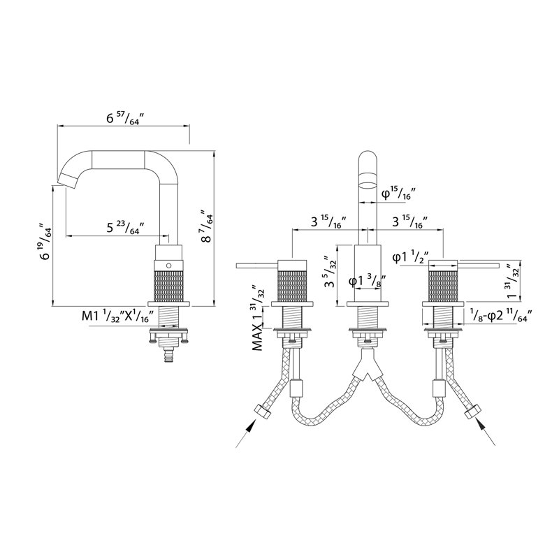 Robinet de salle de bain espacé en laiton massif 8 "avec assemblage Darin, Or brossé