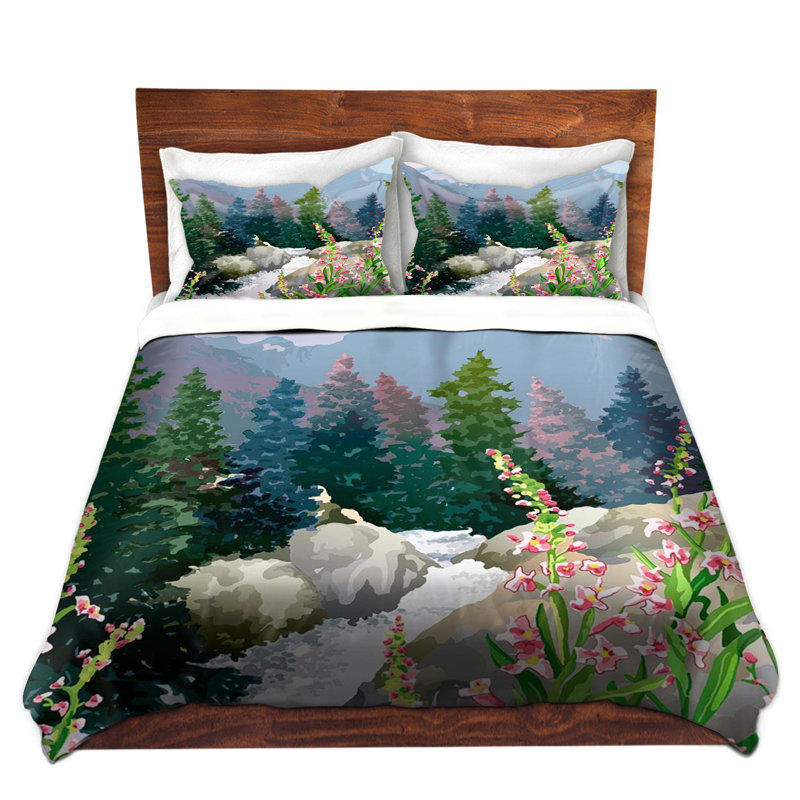 Ensemble de housse de couette en microfibre Mountain Stream, Housse de couette pour grand lit et 2 taies décor