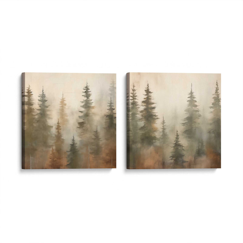 «Foggy Warm Forest», ensemble de 2, reproduction sur toile, Toile tendue, H 24 po x l 24 po x P 1,25 po