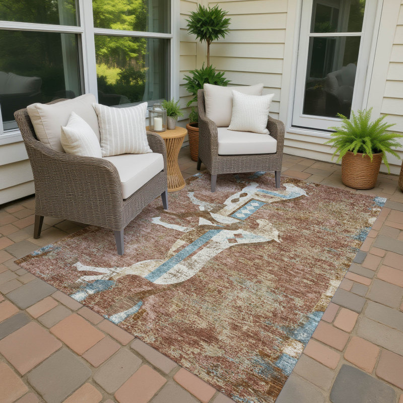 Tapis Chantille ACN3109 à motif animal, lavable à la machine, intérieur/extérieur, Rouille, 8 pi x 10 pi