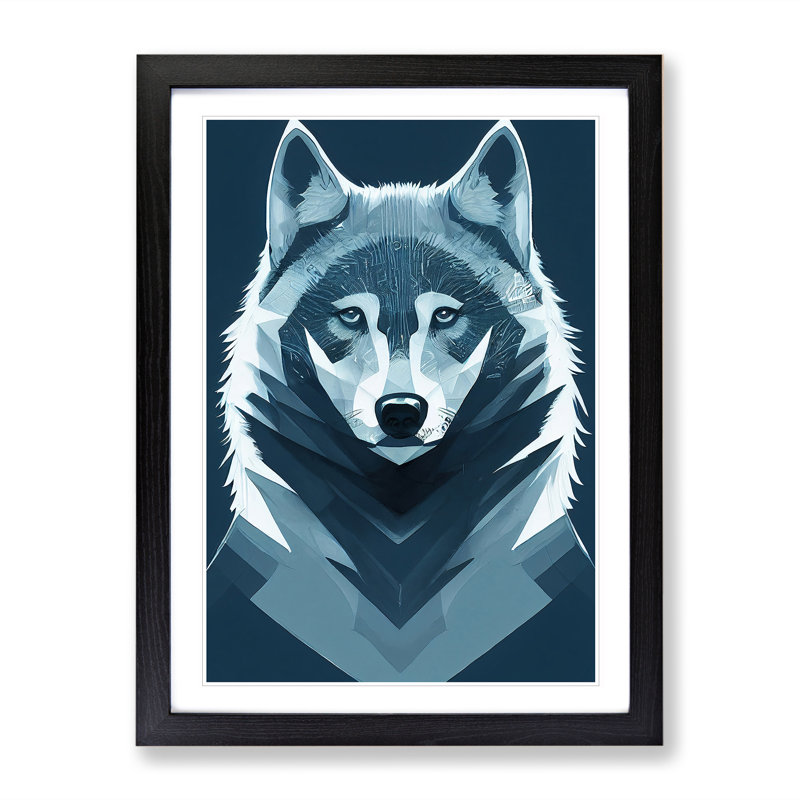 Unique Wolf - Print, Black Picture Frame, 66cm H x 48cm W, White