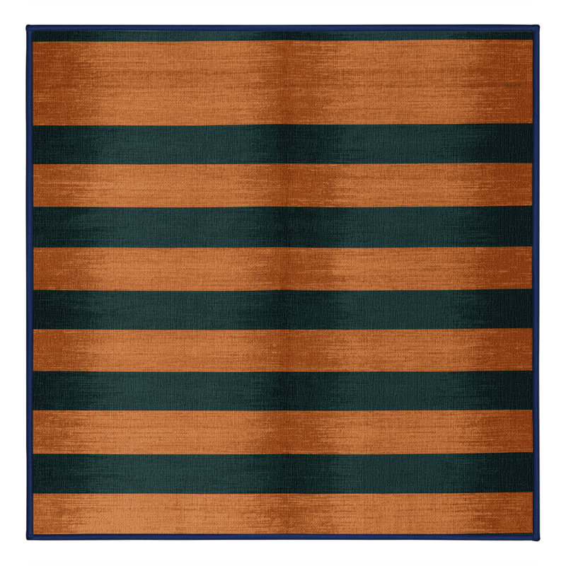Tapis bleu à rayures horizontales lavable à la machine, Carré 7 pi