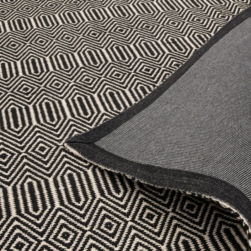 Black Geometric Handmade Modern Easy To Clean Rug Dining Room Bedroom And Living Room, Wool, Chenille/Cotton
