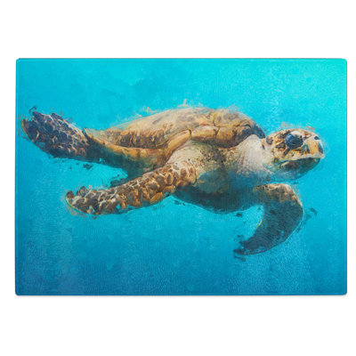 Tempered Glass Swimming Sea Turtle Chopping Board