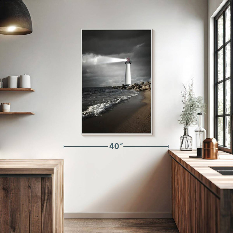 Storm Clouds Over Lighthouse, Floating Frame White, 27" x 40"