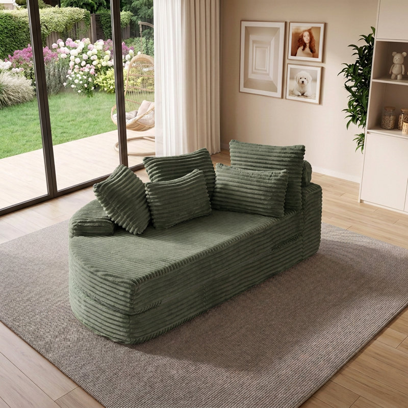 Fauteuil inclinable semi-circulaire 78,5 po 2-en-1 avec coussin de cou et coussins décoratifs, aucun assemblage requis, Green