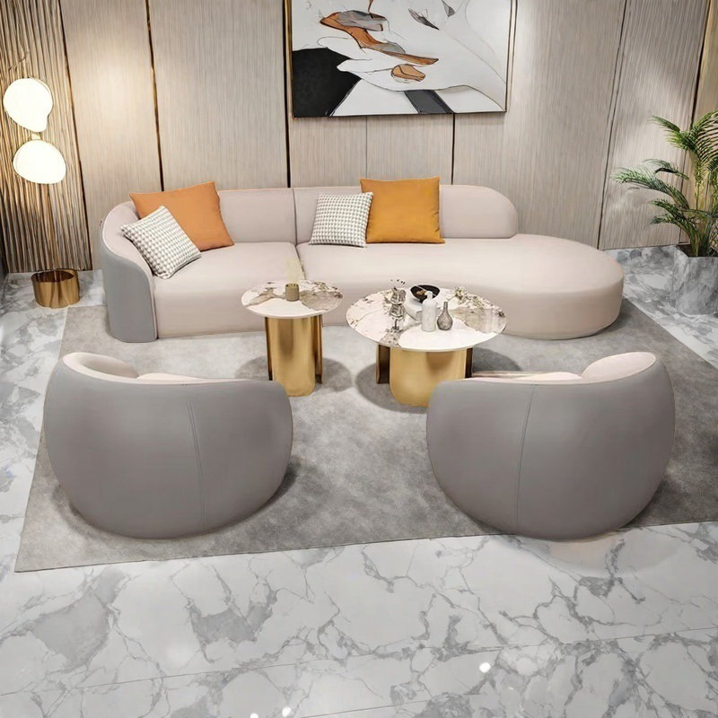 Ensemble de canapé de bureau Light Luxury, Gris / Blanc cassé