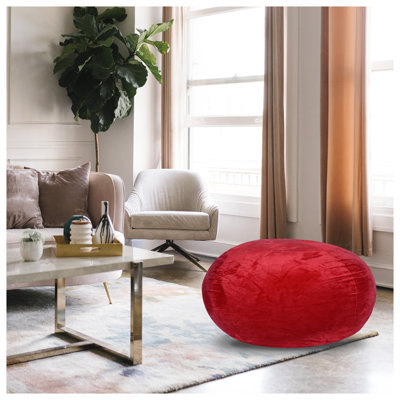Minky Velvet Bean Bag Chair, 3ft Red Plush Floor Lounge Chair for Kids and Adults with Washable Cover, Memory Foam Filled Comfy Bedroom Chair