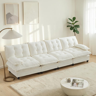 Geneveve 138" Chenille 4-Seater Sofa, Sectional Couch with Compressed Foam Cushion for Living Room
