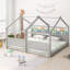 Lit simple à étage, cadre de lit simple en bois avec tête et pied de lit-1054837694