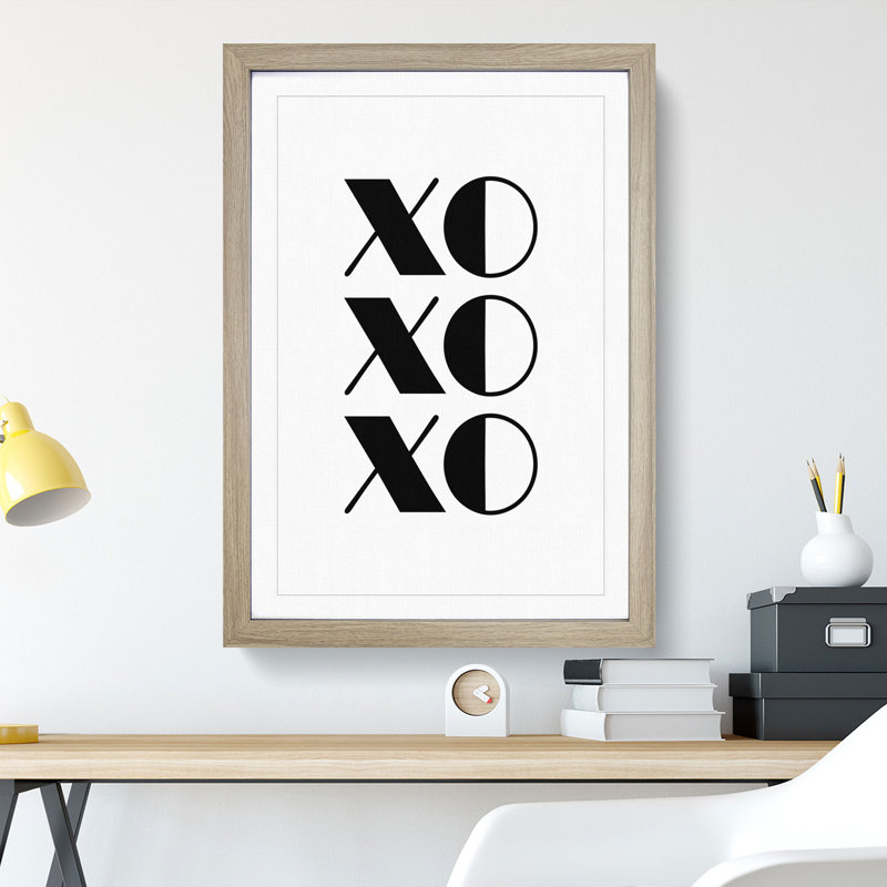 Kiss Hug - Picture Frame Typography, Oak Framed, 65cm H x 48cm W x 2cm D