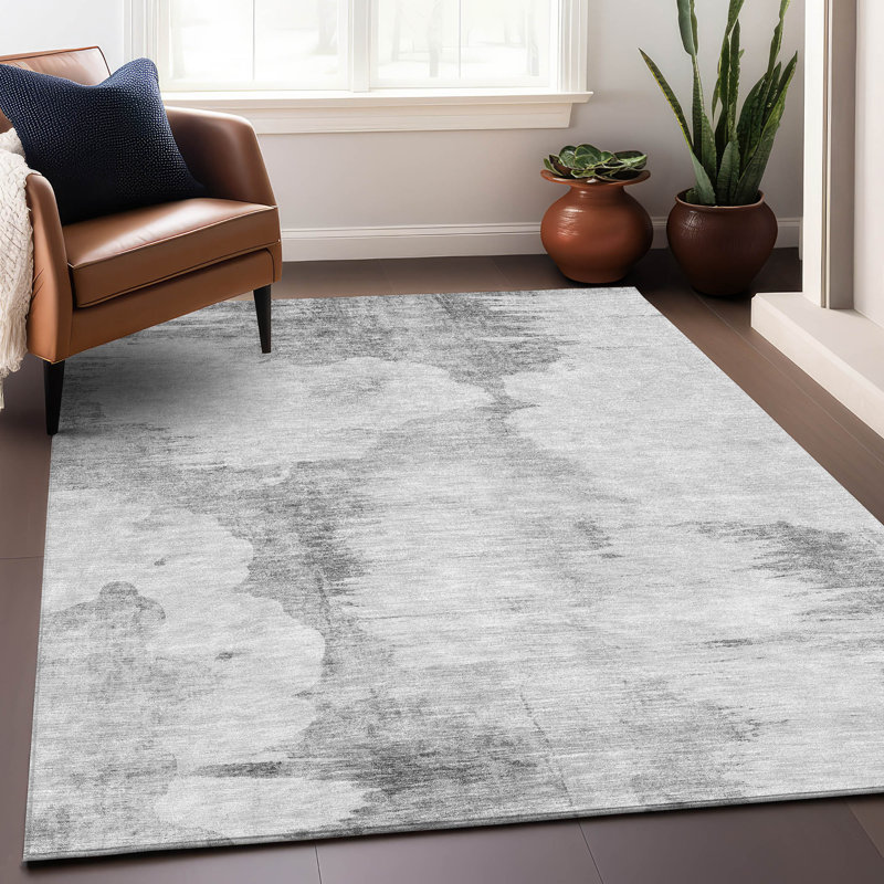 Premium Machine Washable Prisco Silver Rug, Rectangle 5' x 7'6"