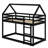 Twin Over Twin House-Shaped Rubber Wood Floor Bunk Bed – Ladder & Guardrails Included-1232136501