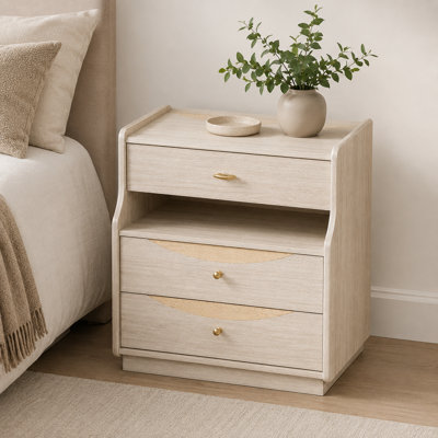 Table de chevet en bois blanc avec 3 tiroirs de rangement et station de charge, table de chevet avec 2 prises de courant AC + USB + Type-C