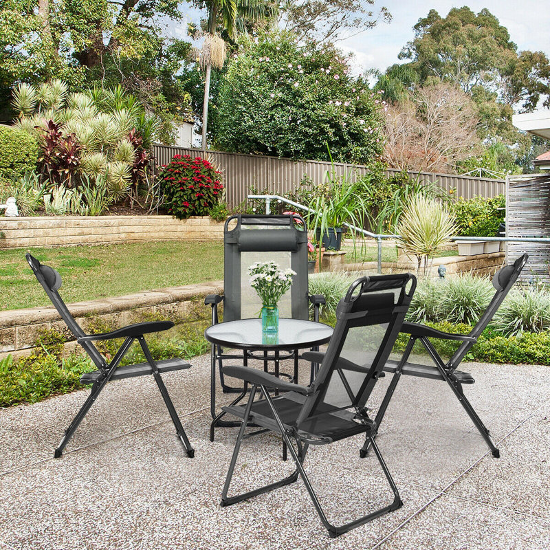 Lightweight Folding Patio Lawn Chairs Set of 4, Gray