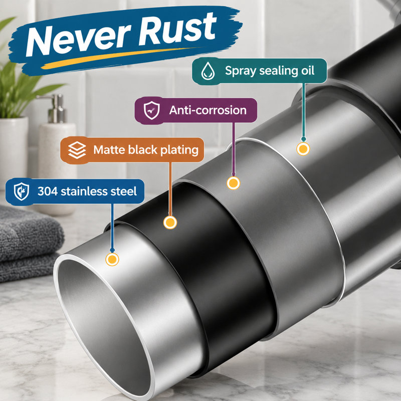 A black L shaped corner shower rod adjustable from 23''-69'' X 23''-69'', made entirely of 304 stainless steel; it includes 12 shower curtain rings, requires drilling, and is intended for bathrooms, bathtubs, and clothing stores.