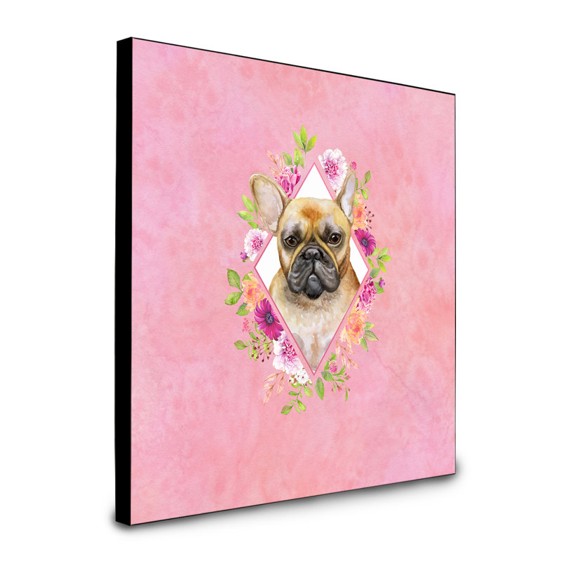 Panneau mural Dollman Flowers, Rose, Bouledogue français brun