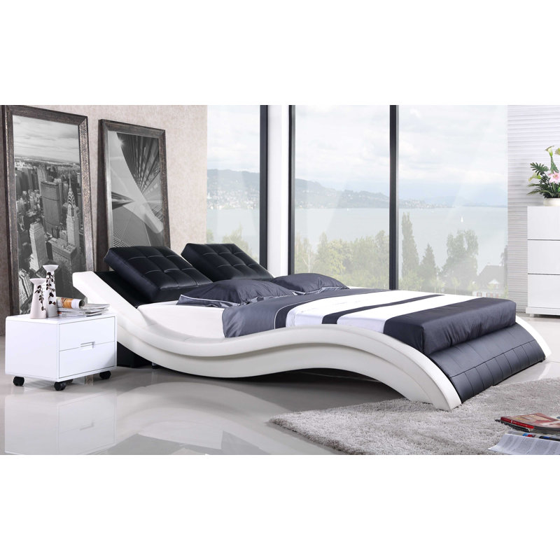 Upholstered Sleigh Bed, King, White/Black