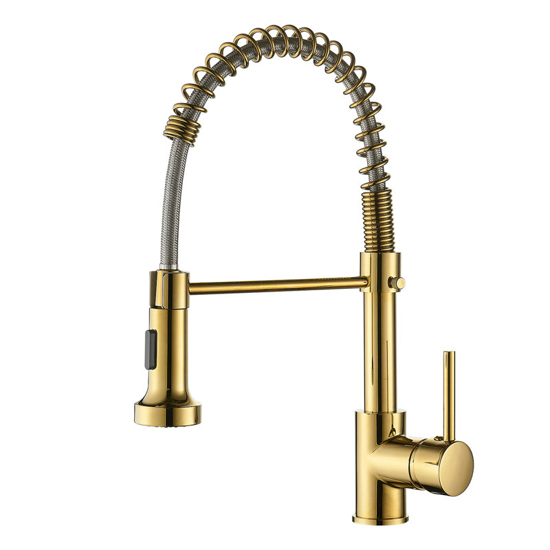 Commercial Kitchen Faucet With Pull Down Sprayer, Single Handle Single Lever Kitchen Sink Faucet, Gold