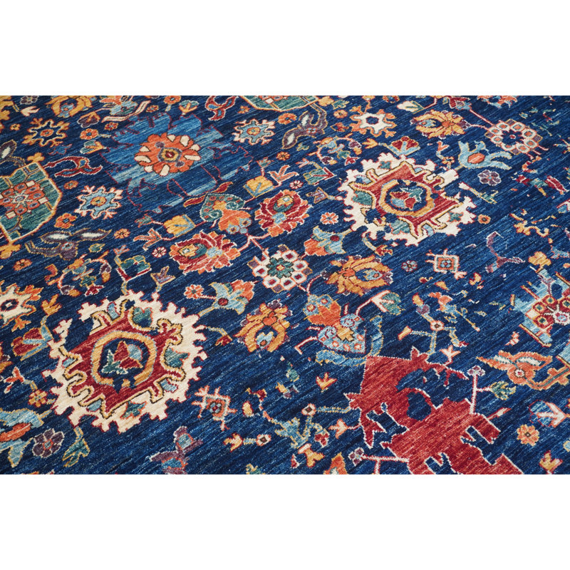 Tapis bleu marine et rouge de haute qualité noué à la main