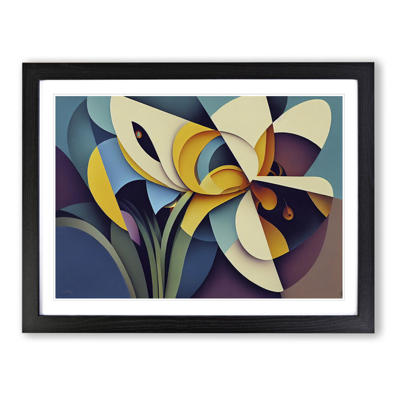 Abstract Iris Flower - Single Picture Frame Print, Black, 46cm H x 64cm W x 2cm D