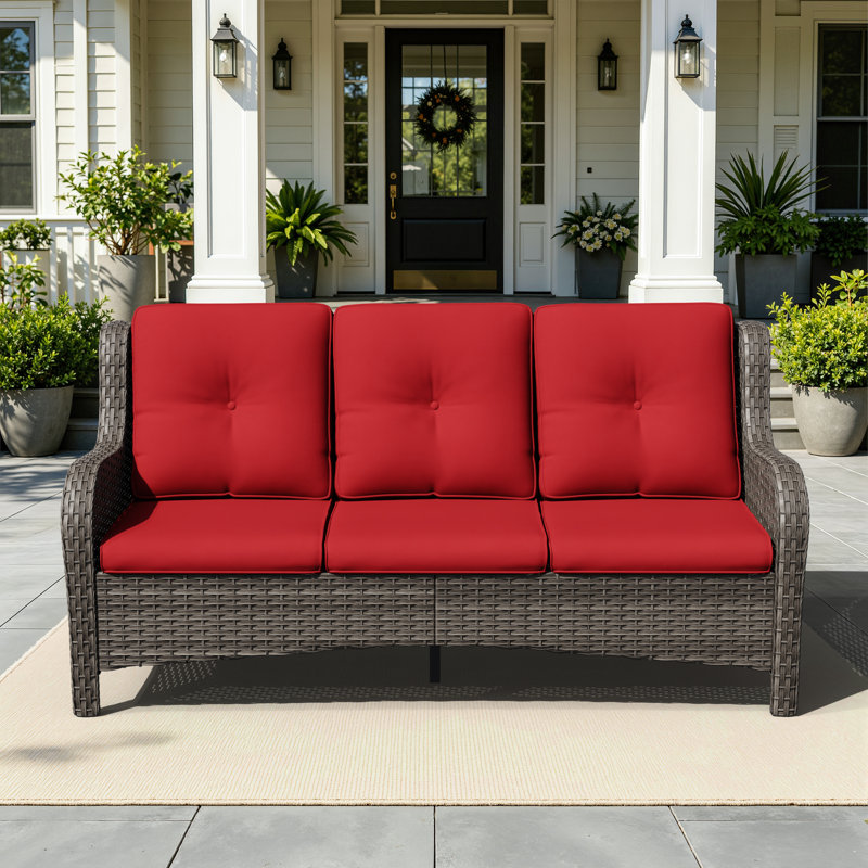 Canapé de patio extérieur en osier 72,83 po Magline, Rouge