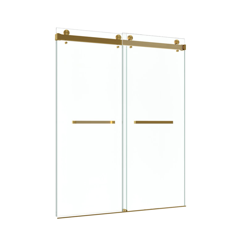 KW01 56 - 60 In. W X 76 In. H Double Sliding Frameless Shower Door With 3/8 In. Clear Glass, Brushed Gold
