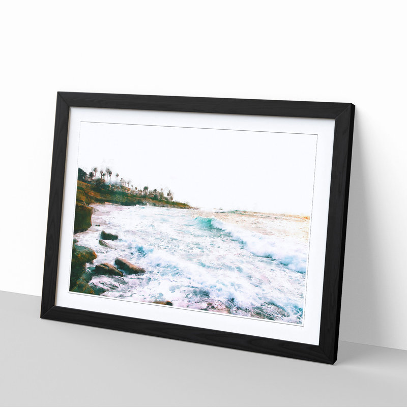San Diego Seascape - Single Picture Frame Painting on MDF, 24cm H x 33cm W x 2cm D, Black Framed