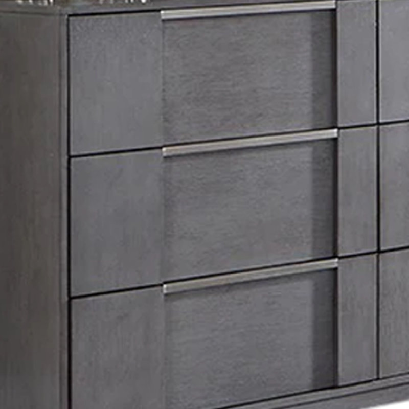 Commode large Levice, 6 tiroirs, poignées en nickel, bois gris