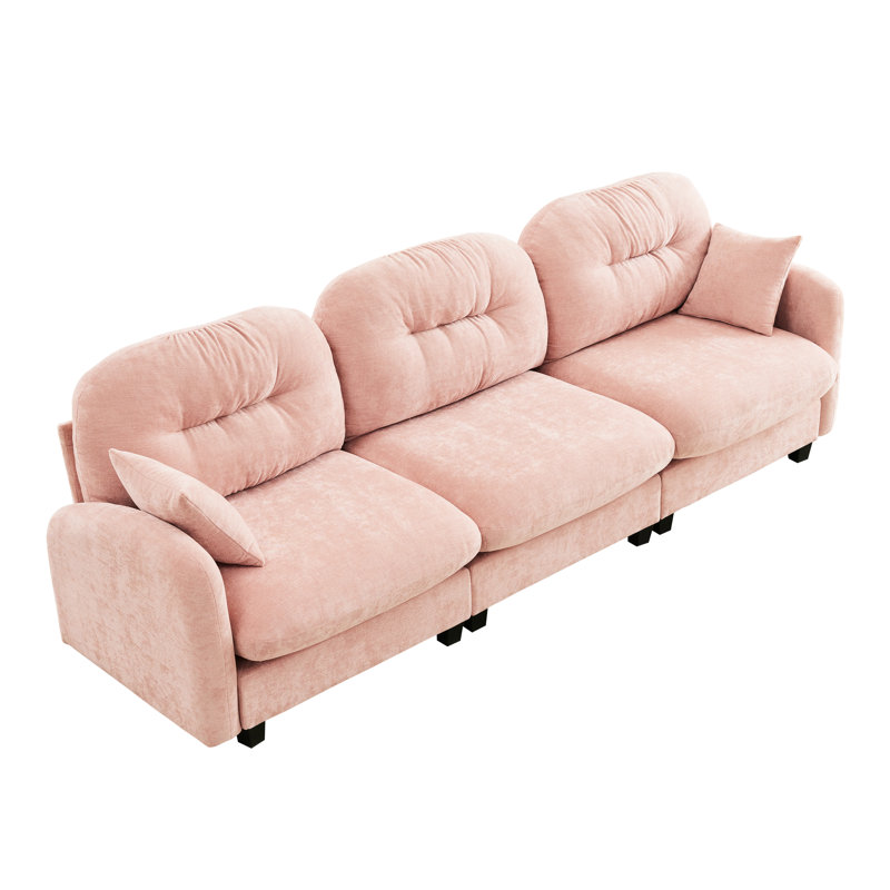 Chenille rose trois - avec une conception modulaire, une éponge haute résilience et un coussin pour le salon Canapé modulaire en rose, matériau doux, dossier ergonomique à dossier courbé