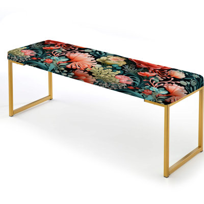 Coral Reef Corals Coastal Pattern - Coastal Upholstered Gold Bench