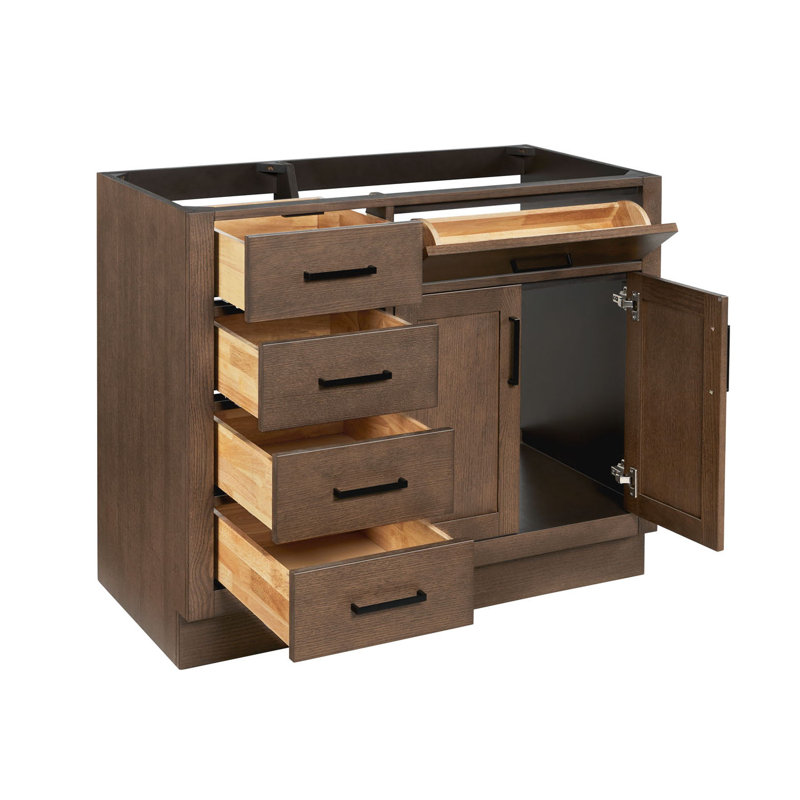 Base de meuble-lavabo simple en bois massif 42 po Osoria, Chêne brun