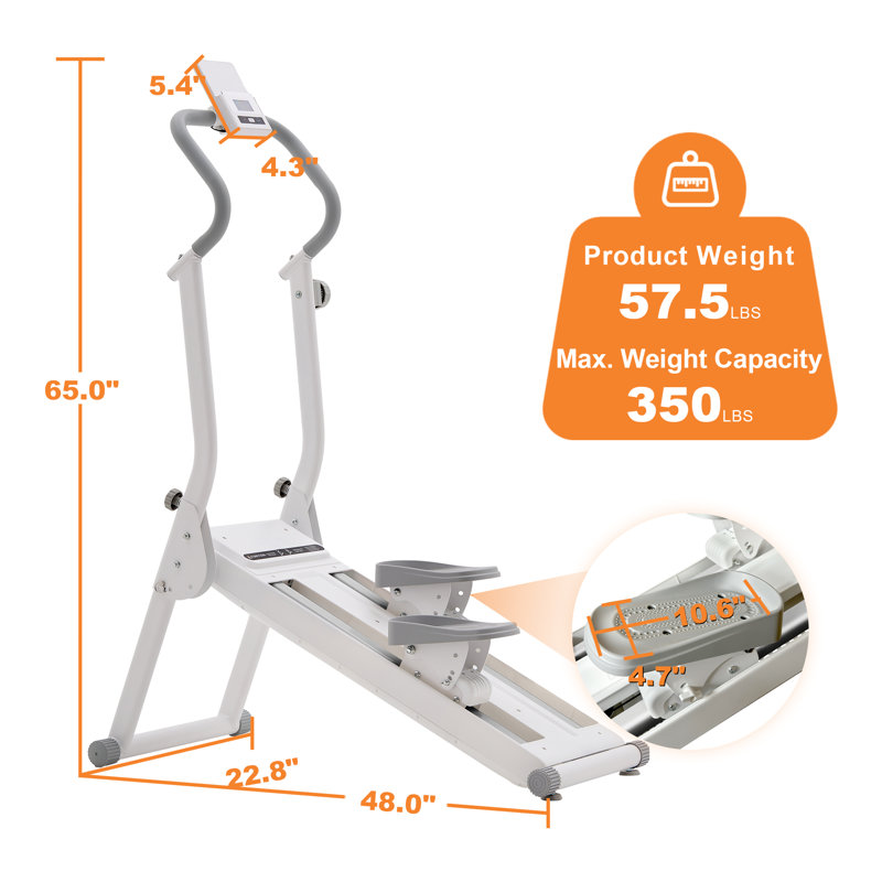 Escalade pliante, capacité de 350 lb, résistance réglable à 16 niveaux, écran ACL et Bluetooth pour la maison, Blanc
