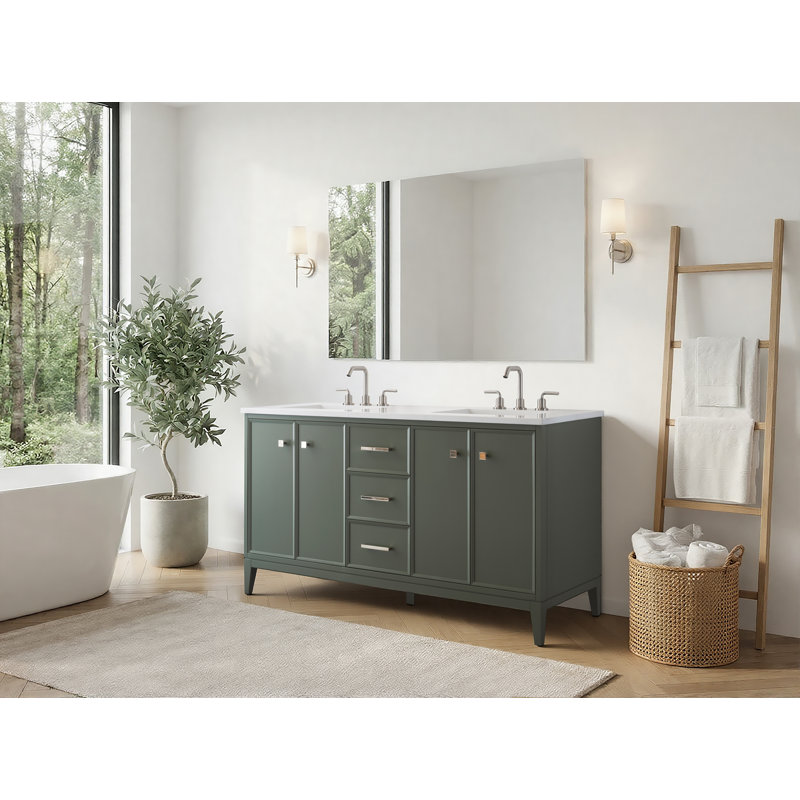 Lyon WOODBRIDGE Bathroom Vanity – Sink with Engineered Stone Top, Pre-drilled for Widespread Faucets, Solid Wood Frame & Drawers, Fully Assembled and Ready for Installation