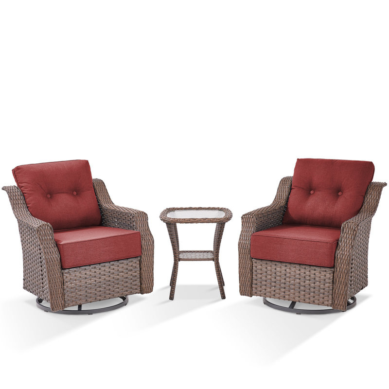 Outdoor Wicker Swivel Glide Chair Set with Cushions, Red