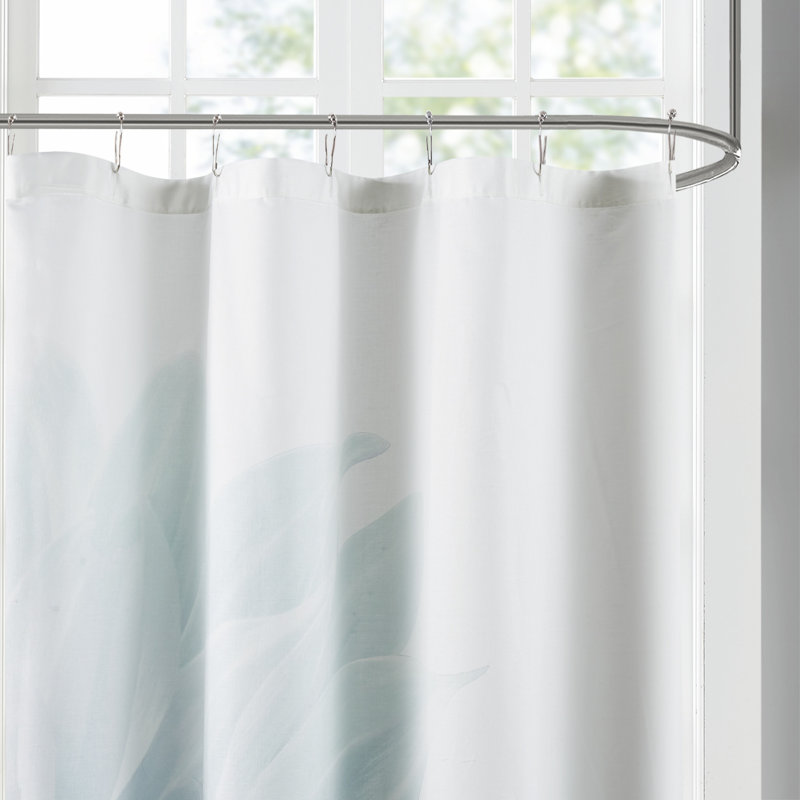 Rideau de douche en coton Norah, Blanc / bleu / bleu sarcelle