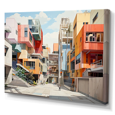 Minimalisme multicolore, édifice cubique - bâtiments et paysages urbains, reproduction d'art sur toile