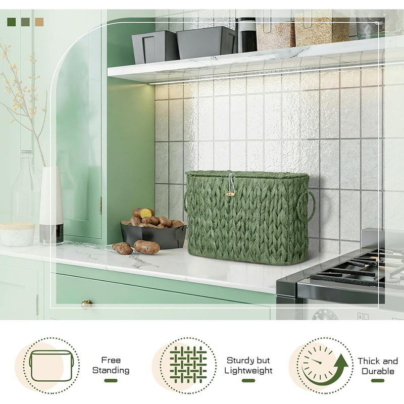 Panier de rangement pour papier hygiénique en osier vert sauge avec couvercle, pouvant contenir jusqu'à 6 méga rouleaux, organisateur de salle de bain et de cuisine