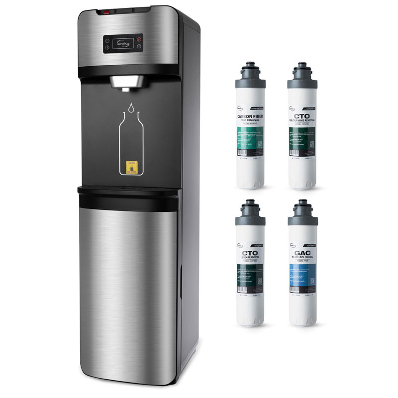 iSpring Bottleless Water Cooler Dispenser with 4-Stage Filtration, SGS-Tested 99% of PFAS, Lead, Chloramine Removal, Hot, Cold, Room Temp, Self Cleaning, Stainless Steel, Silver, Model: DS4S-MAX